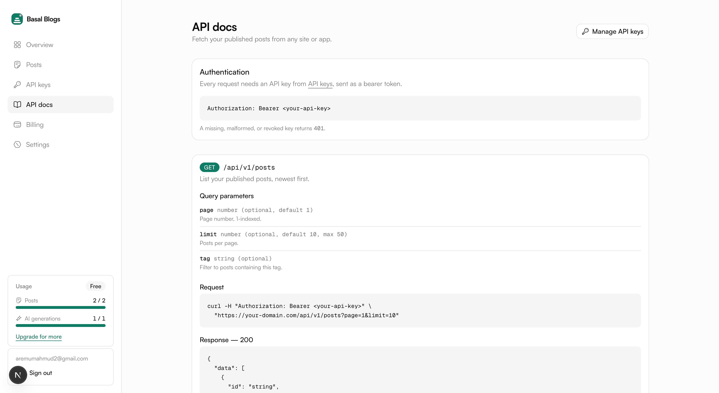 Basal Blogs API documentation